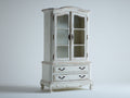 Vitrine - Bois-Verre-Métal - 105 x 45 x 195 cm - Blanc patiné-Brun-Noir - Style shabby chic
