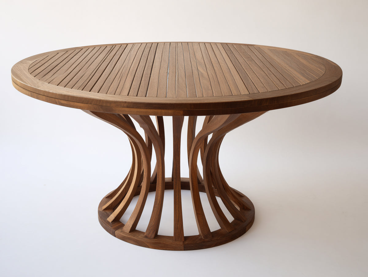 Table de jardin-Bois massif-140 x 140 x 75 cm-Brun naturel-Style organique contemporain