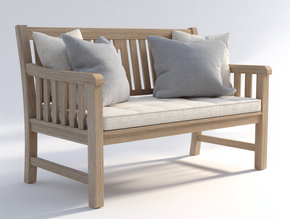 Banc de jardin - Bois massif-tissu - 155 x 66 x 87 cm - Bois naturel-Écru - Style contemporain