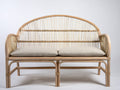 Banc de jardin - Rotin-tissu - 160 x 65 x 110 cm - Naturel-Beige - Style bohème à dossier arqué