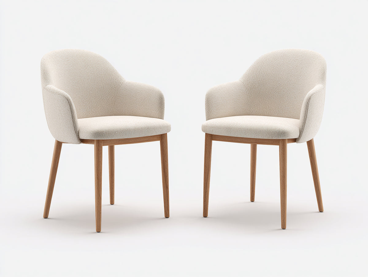 Chaise de salle à manger - Tissu-Bois - 57 x 60 x 82 cm - Crème-Bois naturel - Contemporain