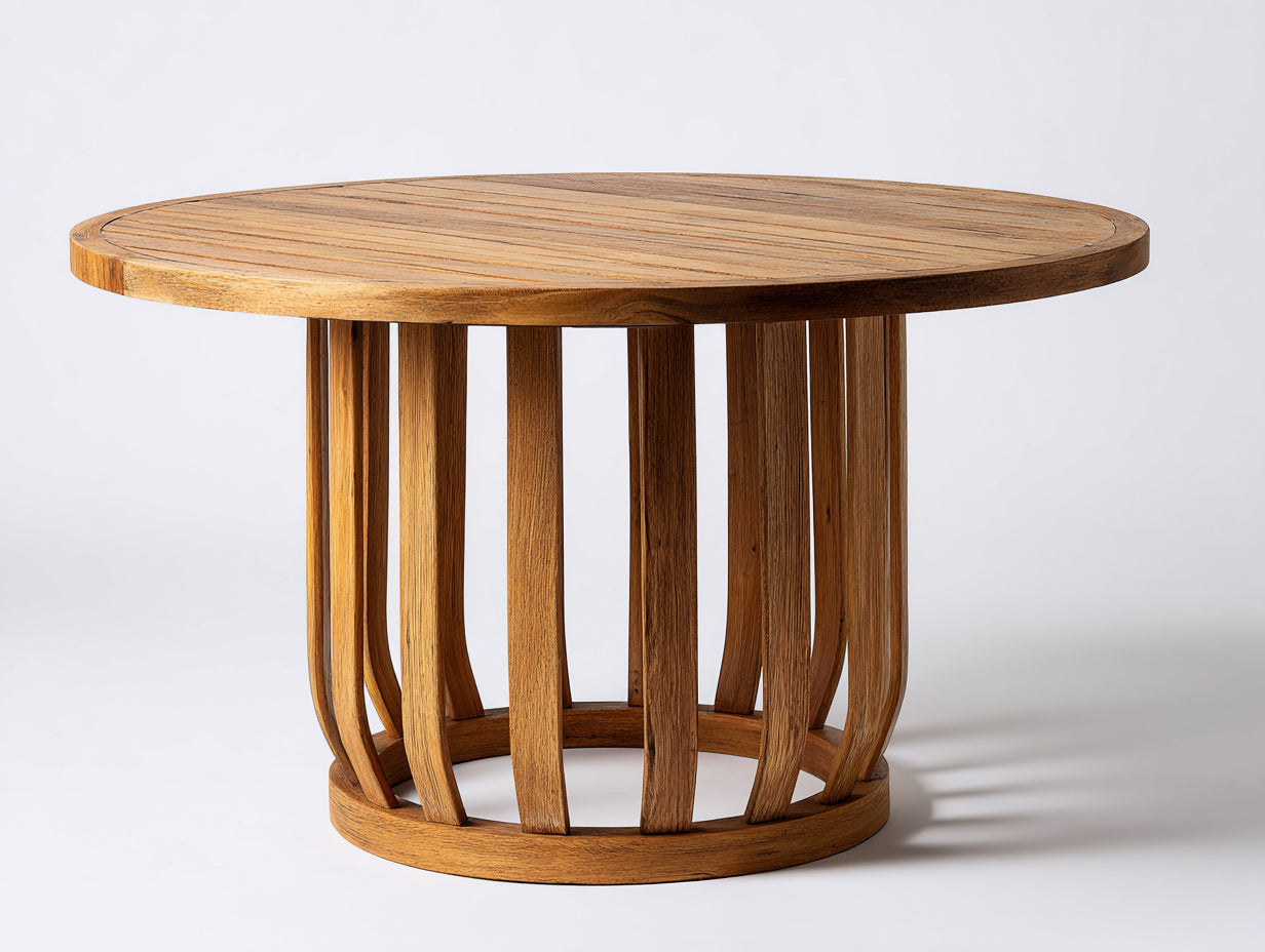 Table de jardin-Bois massif-124 x 124 x 75 cm-Brun miel-Style organique contemporain