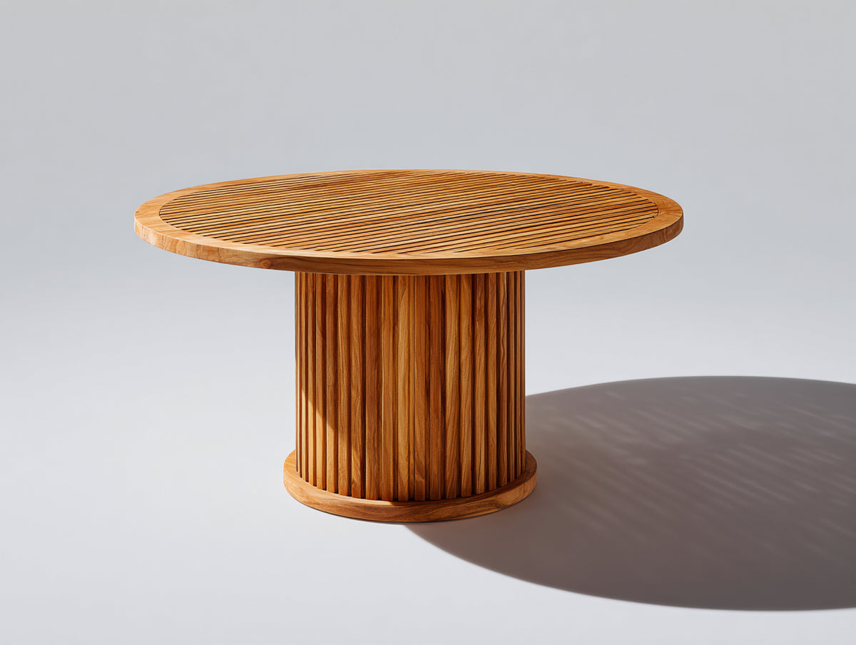 Table de jardin-Bois massif-120 x 120 x 75 cm-Brun doré-Style contemporain rainuré