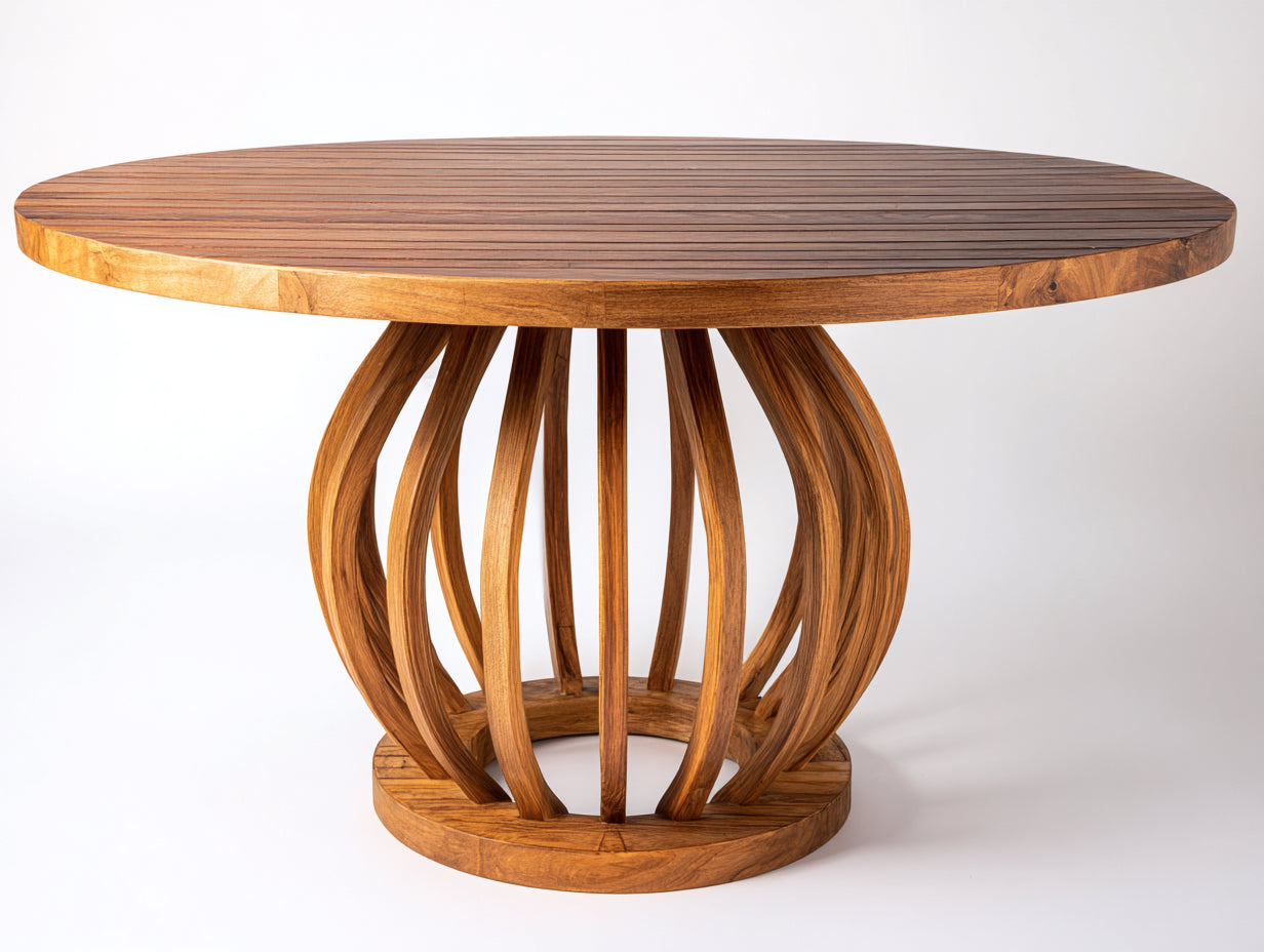 Table de jardin-Bois massif-135 x 135 x 75 cm-Brun miel-Style organique contemporain