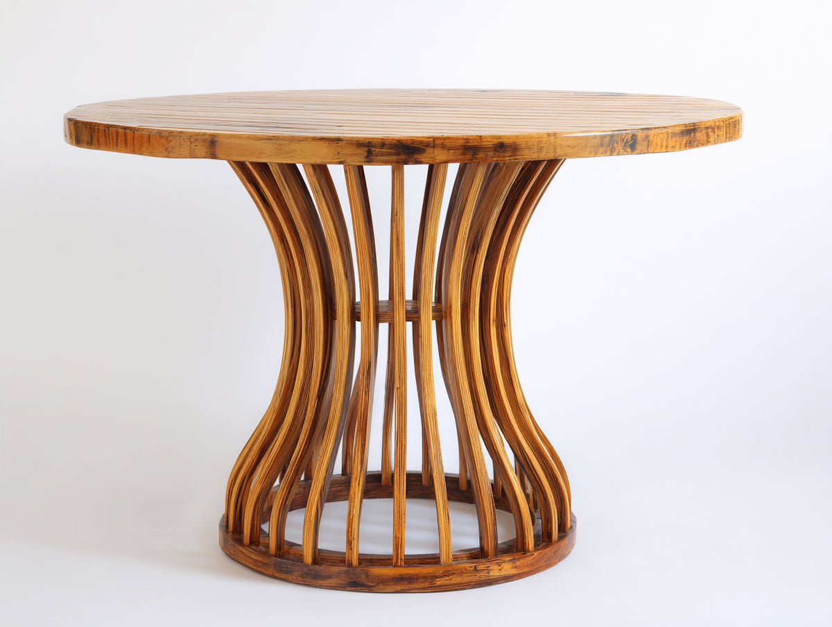 Table de jardin-Bois massif-126 x 126 x 75 cm-Brun ambré-Style sculptural contemporain