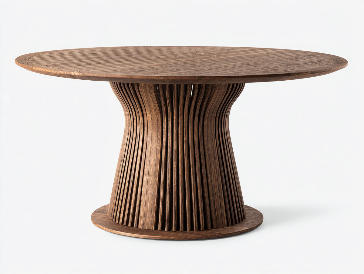 Table de jardin-Bois massif-136 x 136 x 75 cm-Brun noyer-Style sculptural contemporain