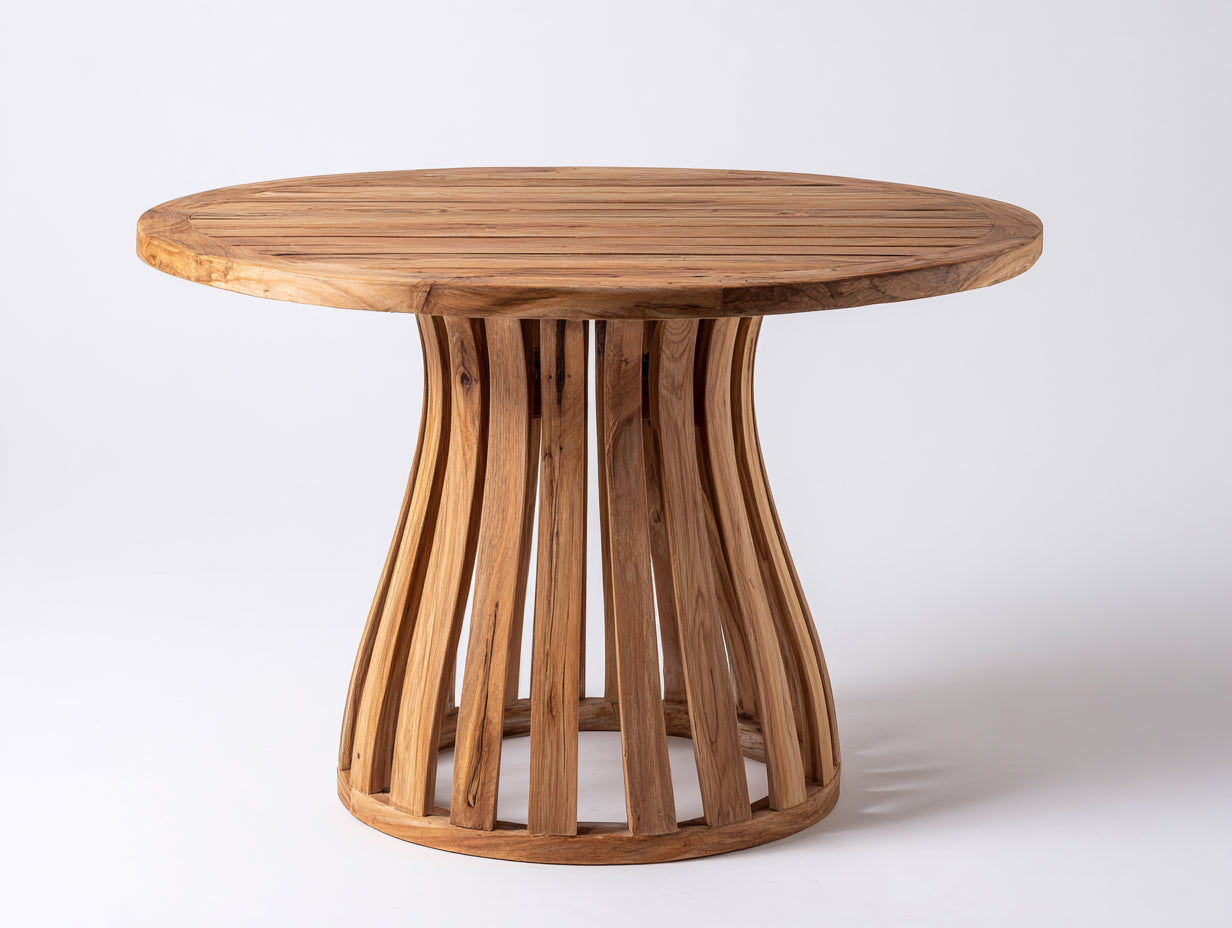 Table de jardin-Bois massif-128 x 128 x 75 cm-Brun naturel-Style organique rustique