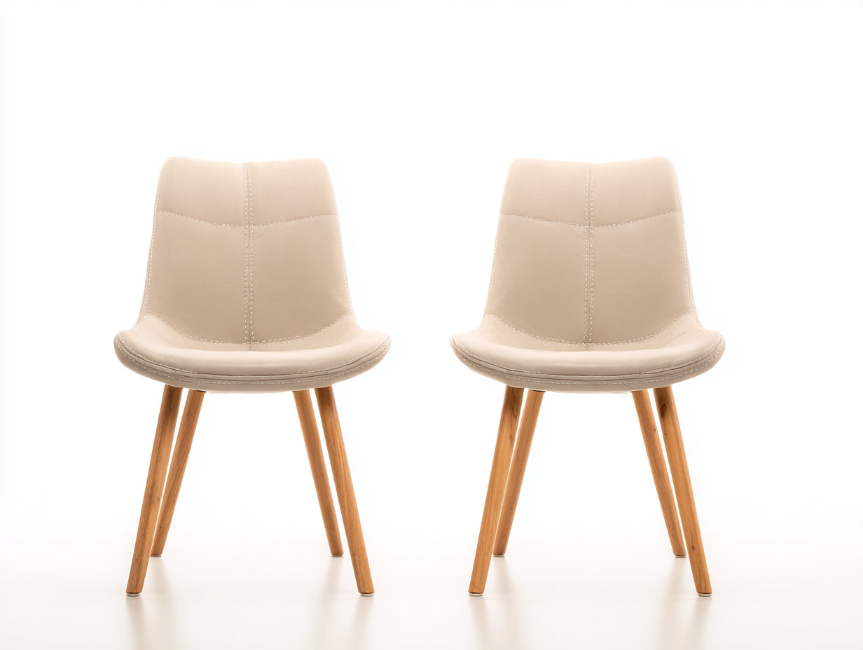 Chaise de salle à manger - Similicuir-Bois - 49 x 55 x 84 cm - Beige clair-Bois naturel - Moderne