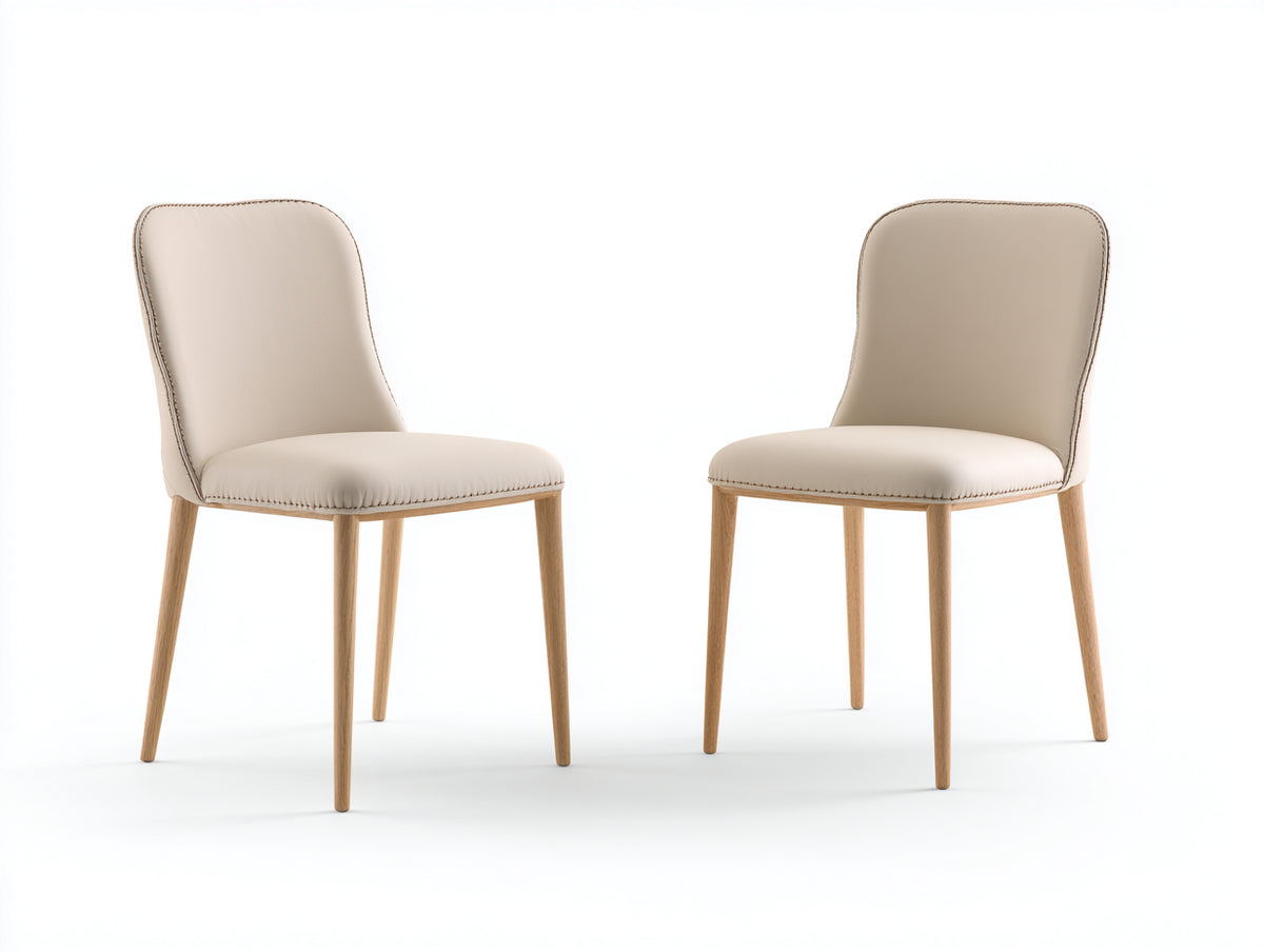 Chaise de salle à manger - Similicuir-Bois - 50 x 57 x 86 cm - Ivoire-Bois clair - Moderne