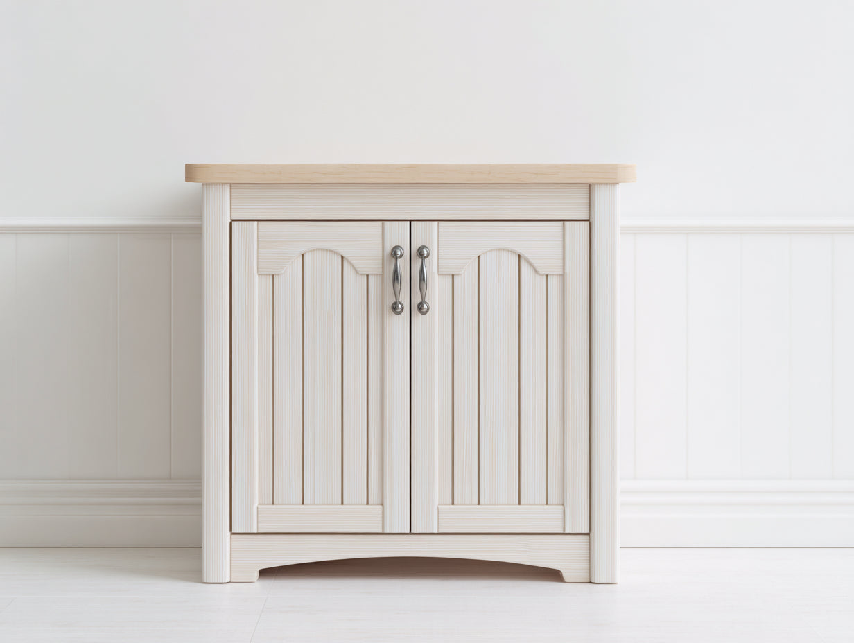 Buffet - Bois d'ingénierie-Métal - 80 x 45 x 85 cm - Blanc cassé-Bois naturel - Style champêtre classique
