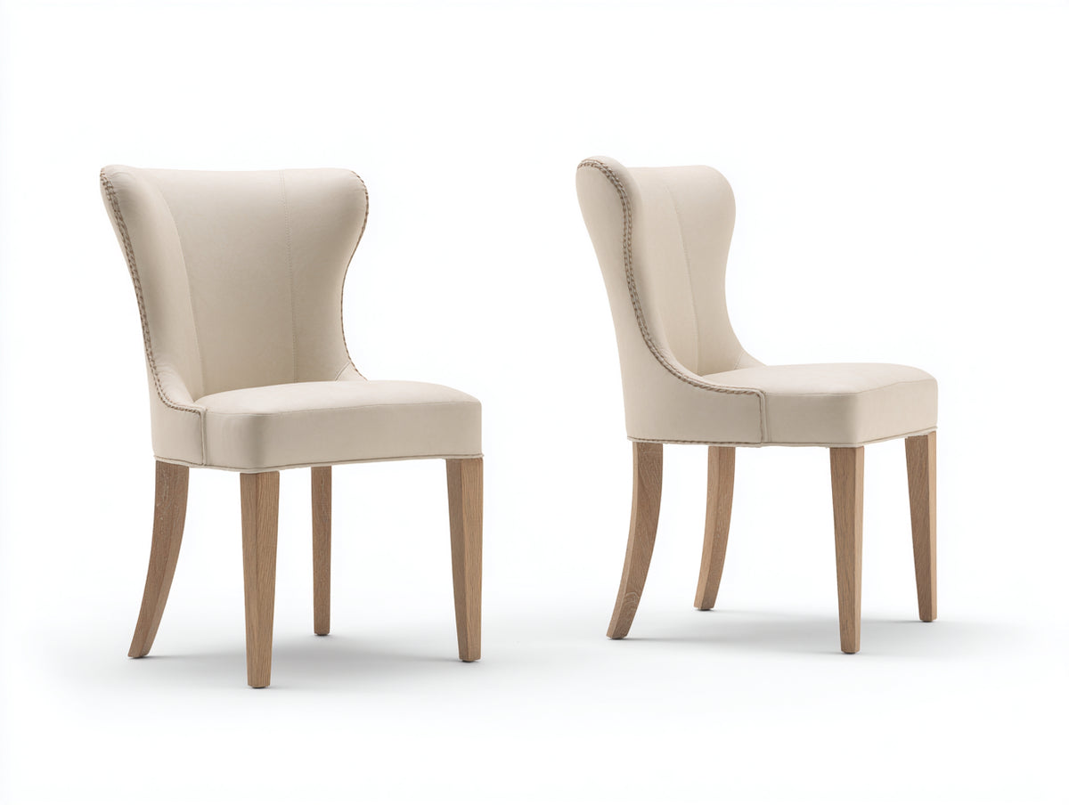 Chaise de salle à manger - Similicuir-Bois - 53 x 60 x 91 cm - Crème-Bois naturel - Classique
