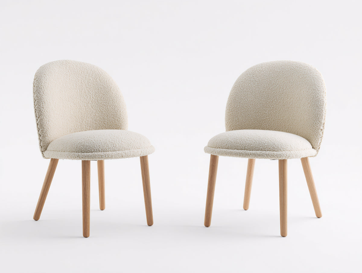 Chaise de salle à manger - Tissu bouclé-Bois - 52 x 56 x 81 cm - Crème-Bois naturel - Moderne