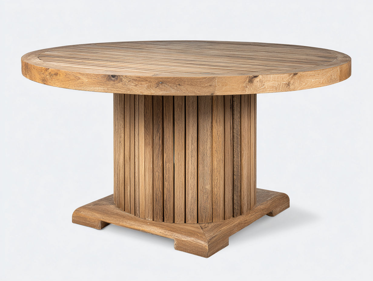 Table de jardin-Bois massif-120 x 120 x 76 cm-Brun chêne-Style rustique moderne