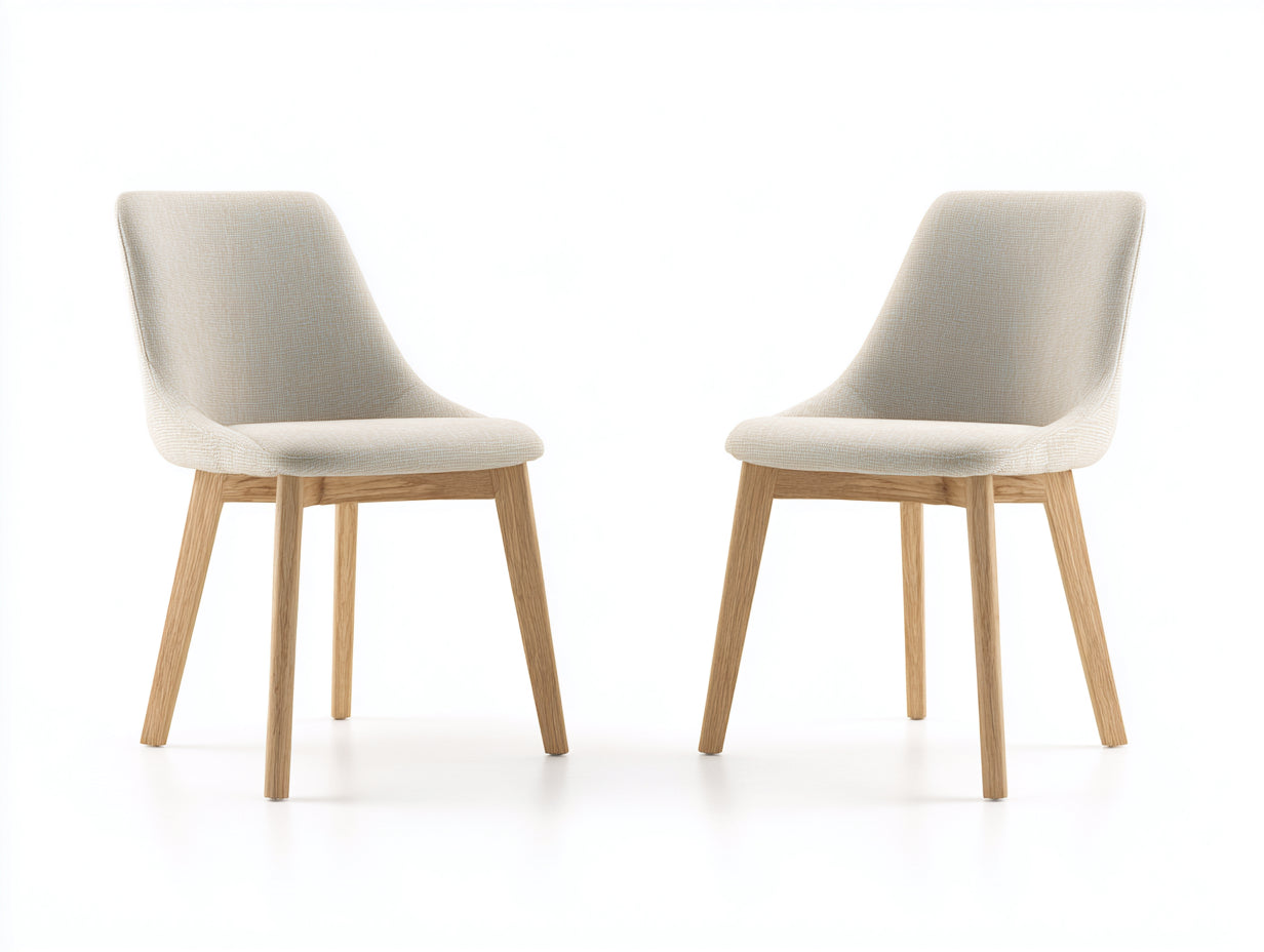 Chaise de salle à manger - Tissu-Bois - 50 x 56 x 83 cm - Crème-Bois clair - Scandinave