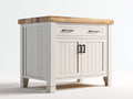 Buffet - Bois-Métal - 100 x 55 x 90 cm - Blanc cassé-Bois naturel - Style maison de campagne