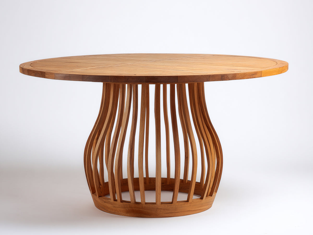 Table de jardin-Bois massif-142 x 142 x 75 cm-Brun caramel-Style organique sculptural