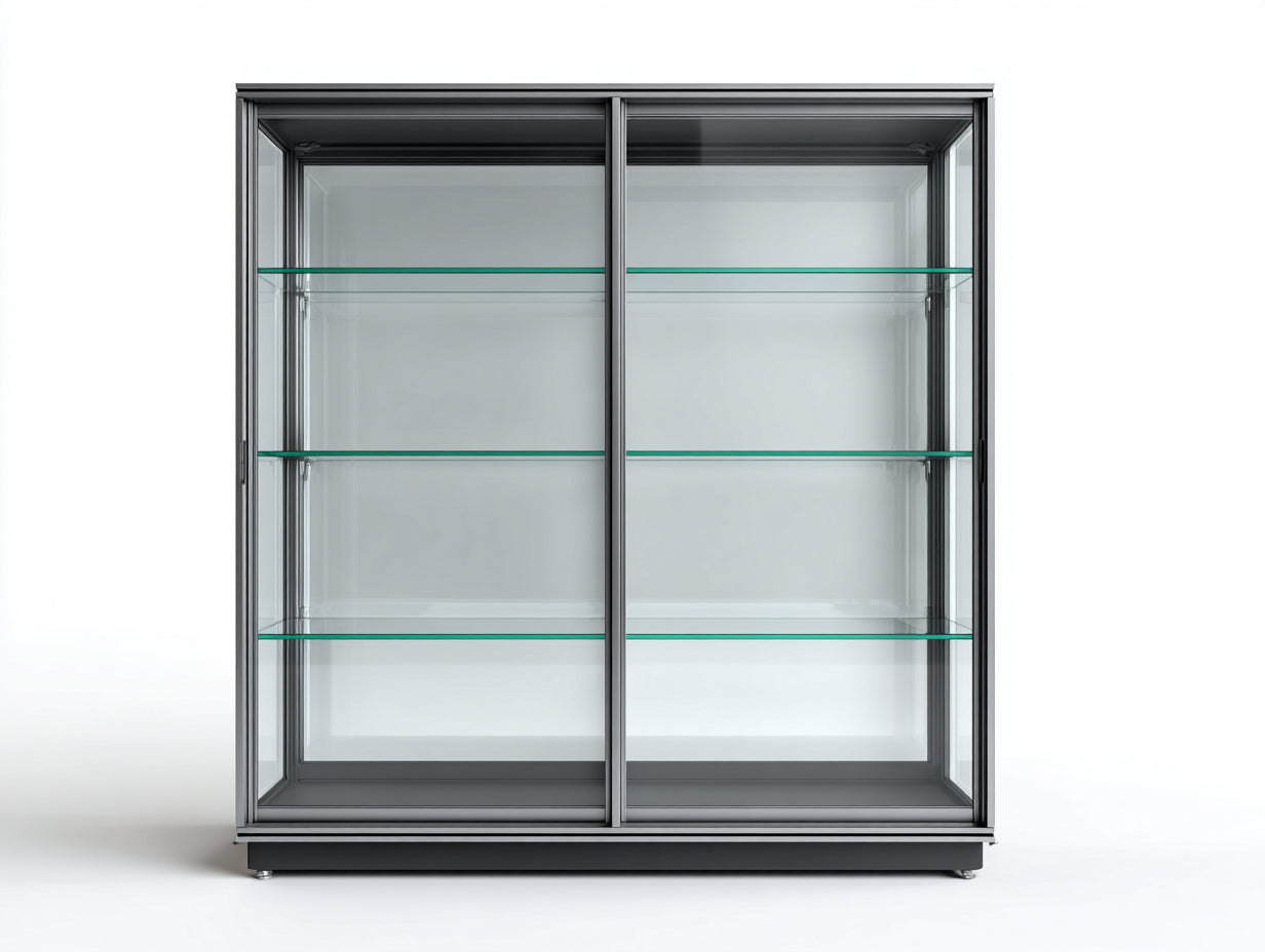 Vitrine - Métal-Verre - 150 x 45 x 160 cm - Noir - Style moderne panoramique