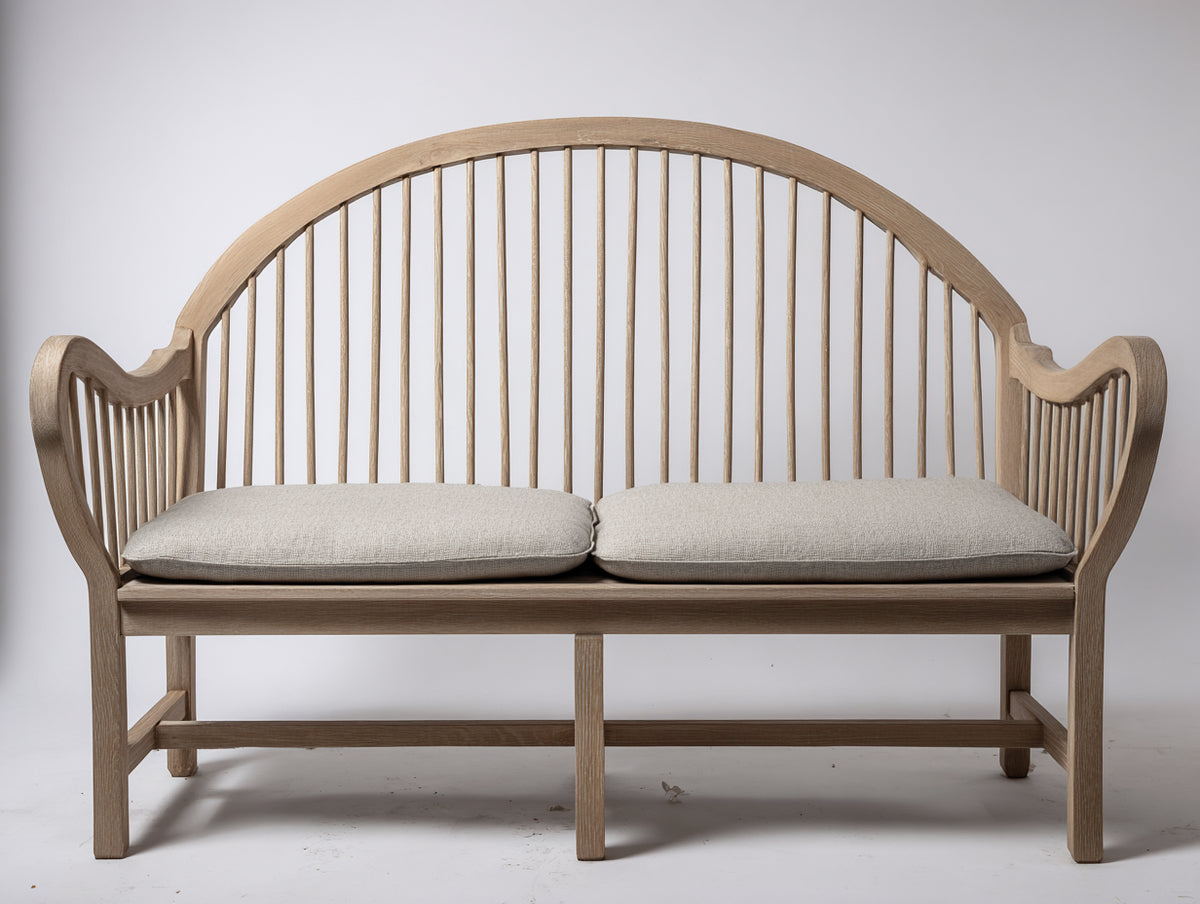 Banc de jardin - Bois massif-tissu - 165 x 68 x 115 cm - Bois naturel-Beige clair - Style classique à dossier arqué
