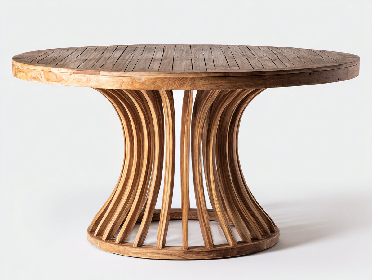 Table de jardin-Bois massif-140 x 140 x 75 cm-Brun naturel-Style organique contemporain