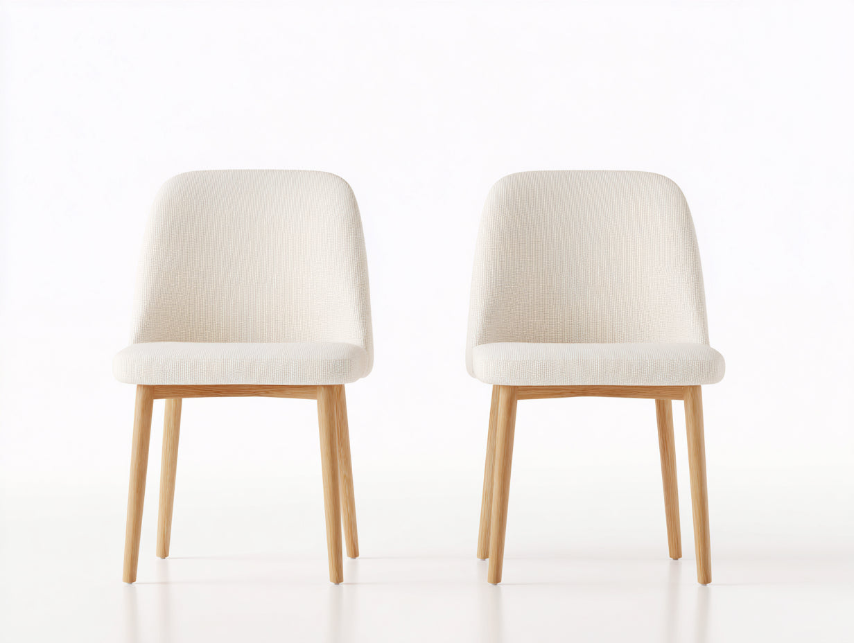 Chaise de salle à manger - Tissu-Bois - 49 x 55 x 82 cm - Ivoire-Bois clair - Minimaliste