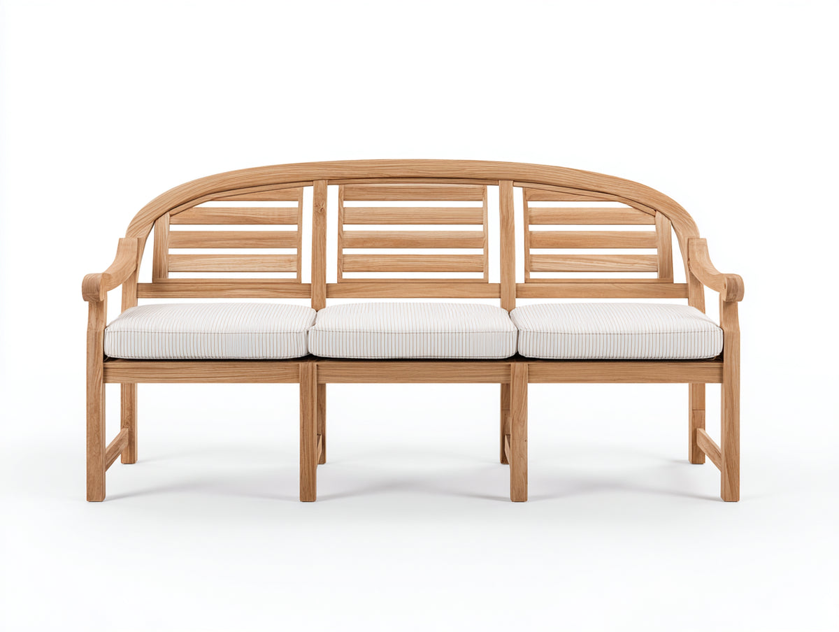 Banc de jardin - Bois massif-tissu - 190 x 67 x 92 cm - Bois naturel-Crème - Style classique à dossier cintré