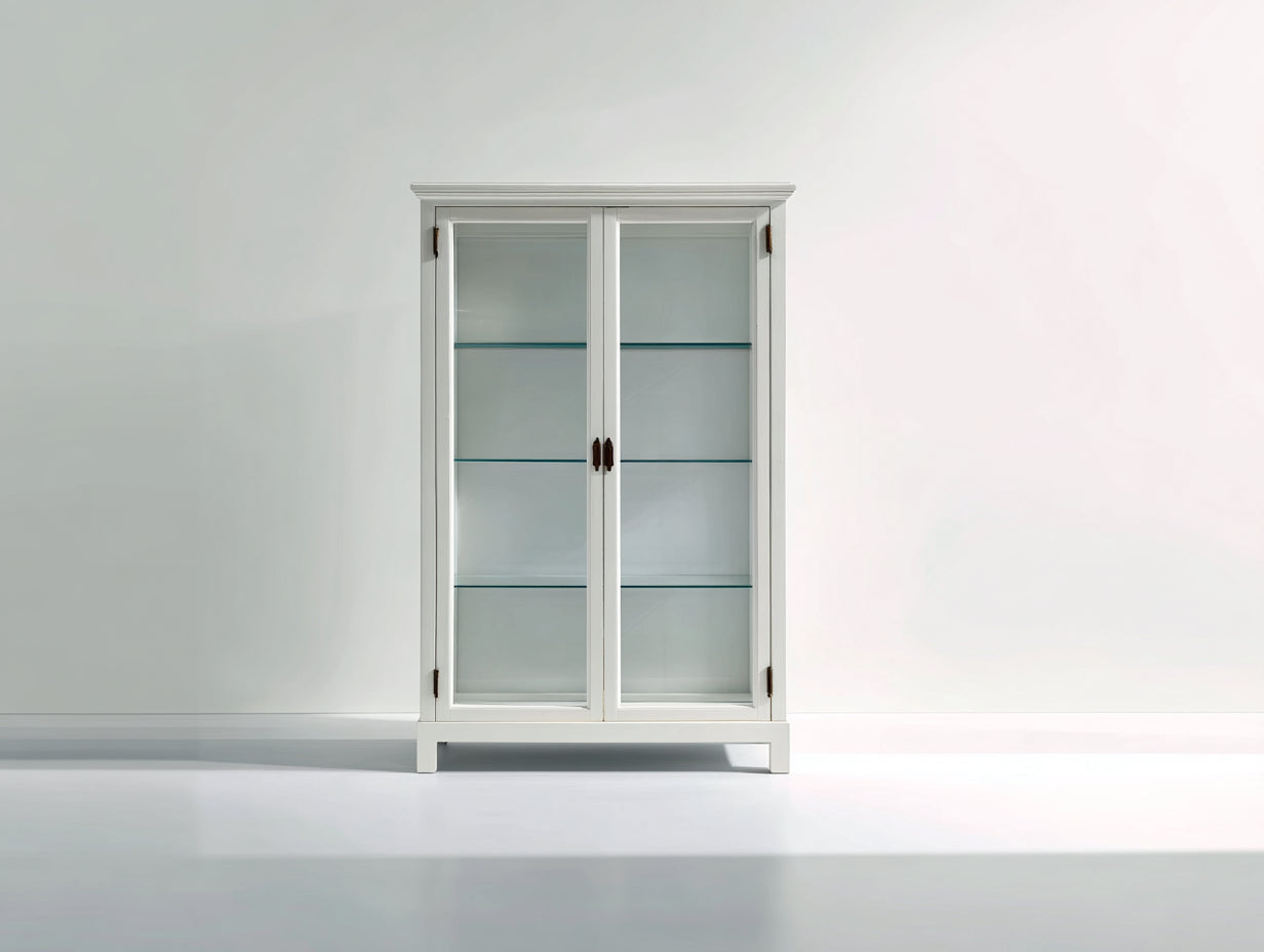 Vitrine - Bois-Verre - 100 x 40 x 180 cm - Blanc - Style classique épuré