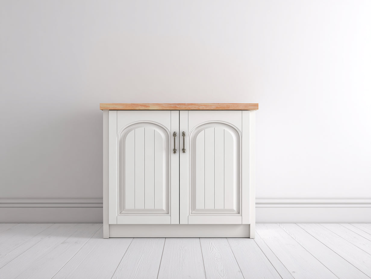 Buffet - Bois d'ingénierie-Métal - 85 x 45 x 82 cm - Blanc-Bois naturel - Style classique champêtre