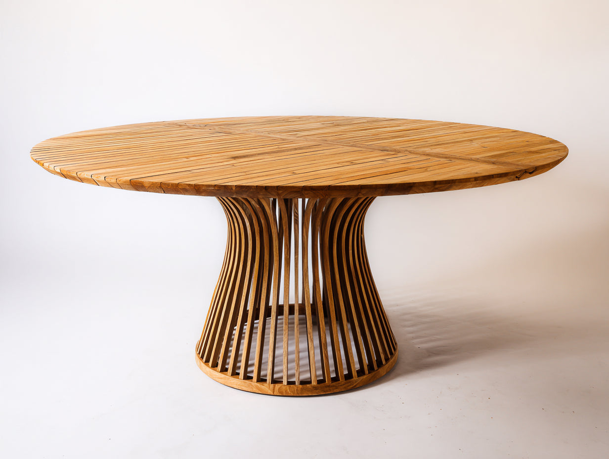 Table de jardin-Bois massif-145 x 145 x 75 cm-Brun doré-Style sculptural contemporain