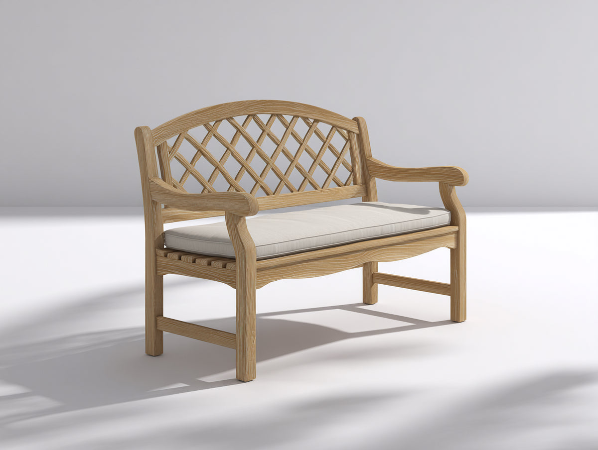 Banc de jardin - Bois massif-tissu - 125 x 60 x 90 cm - Bois naturel-Beige clair - Style rustique à dossier treillis