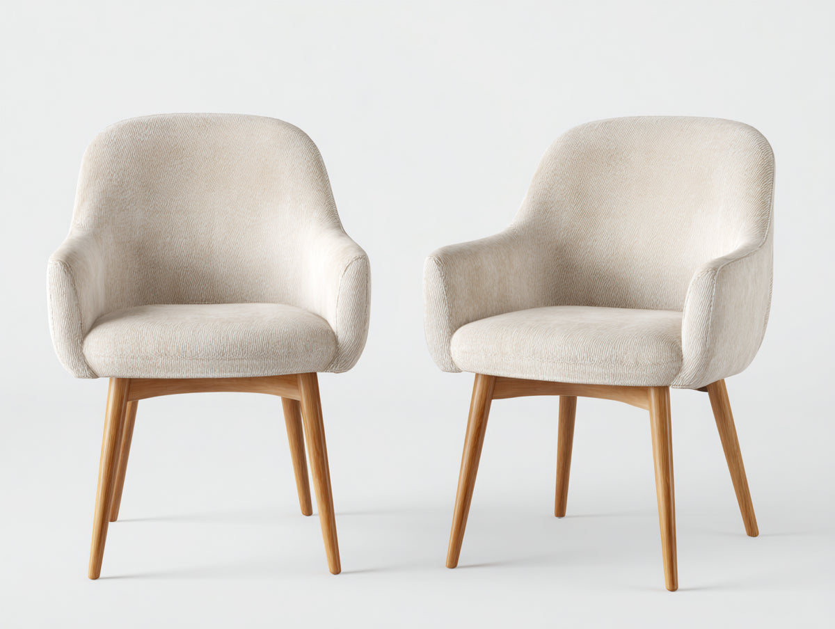 Chaise de salle à manger - Tissu-Bois - 60 x 62 x 84 cm - Crème-Bois naturel - Moderne