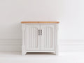 Buffet - Bois d'ingénierie-Métal - 90 x 45 x 86 cm - Blanc cassé-Bois naturel - Style champêtre