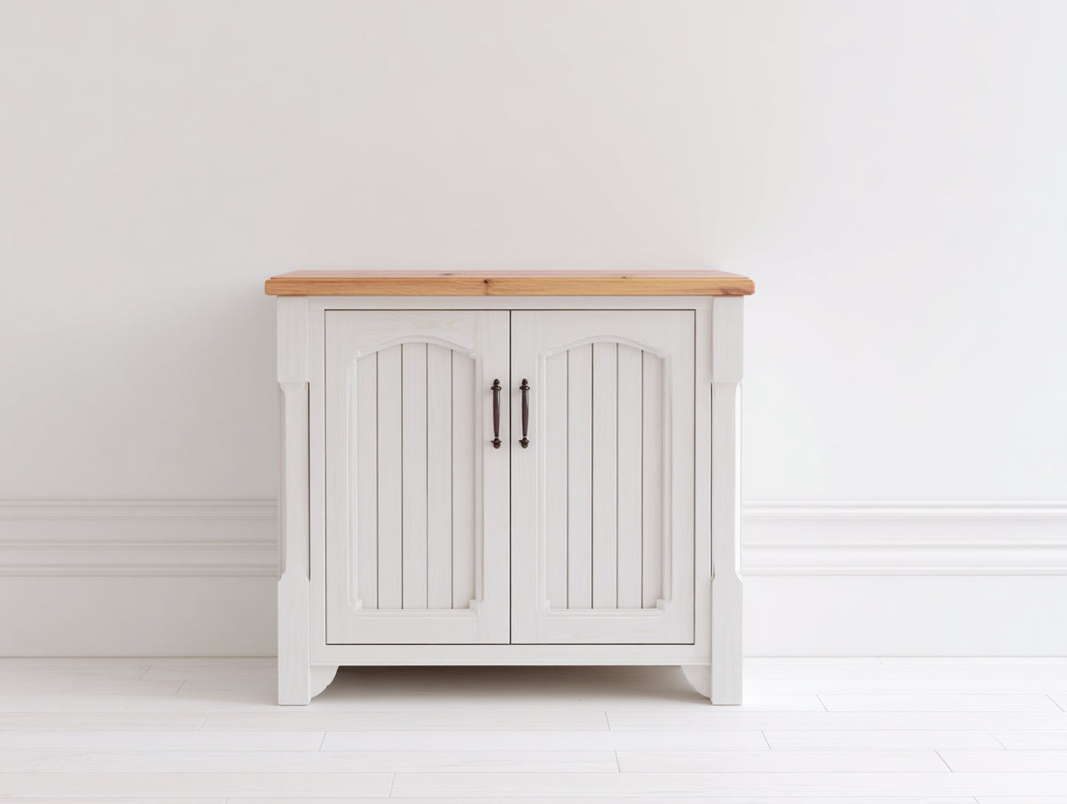 Buffet - Bois d'ingénierie-Métal - 90 x 45 x 86 cm - Blanc cassé-Bois naturel - Style champêtre