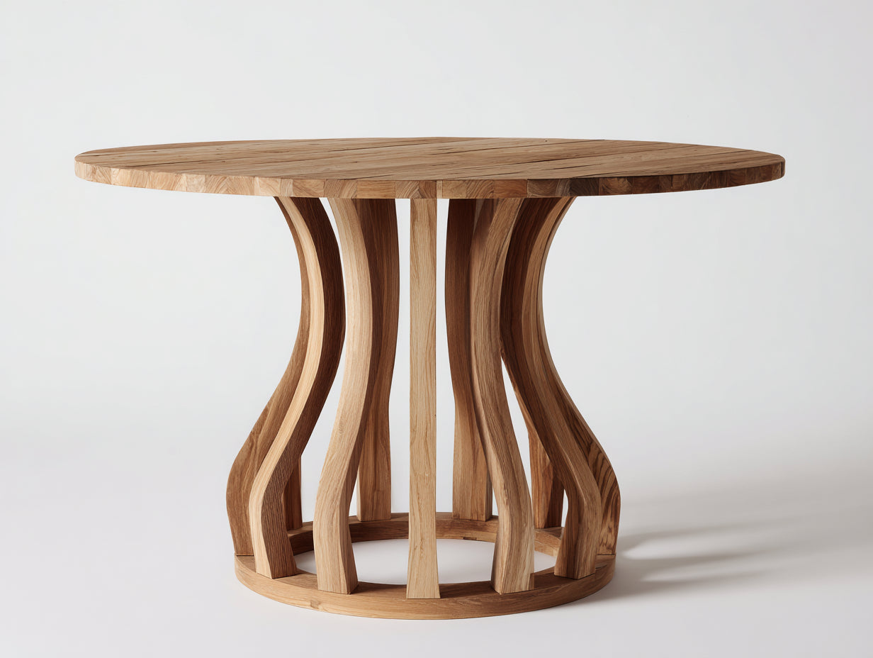 Table de jardin-Bois massif-130 x 130 x 75 cm-Brun naturel-Style organique contemporain