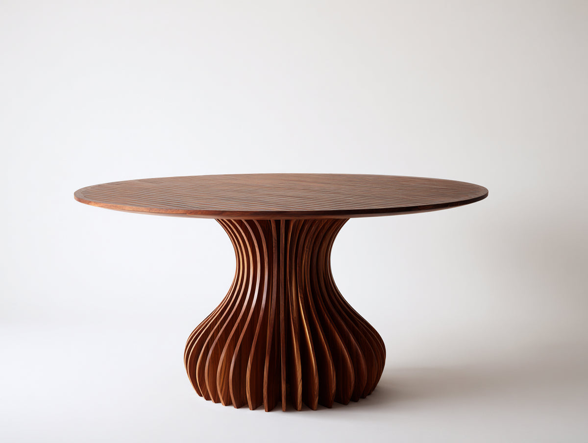 Table de jardin-Bois massif-132 x 132 x 75 cm-Brun acajou-Style sculptural contemporain