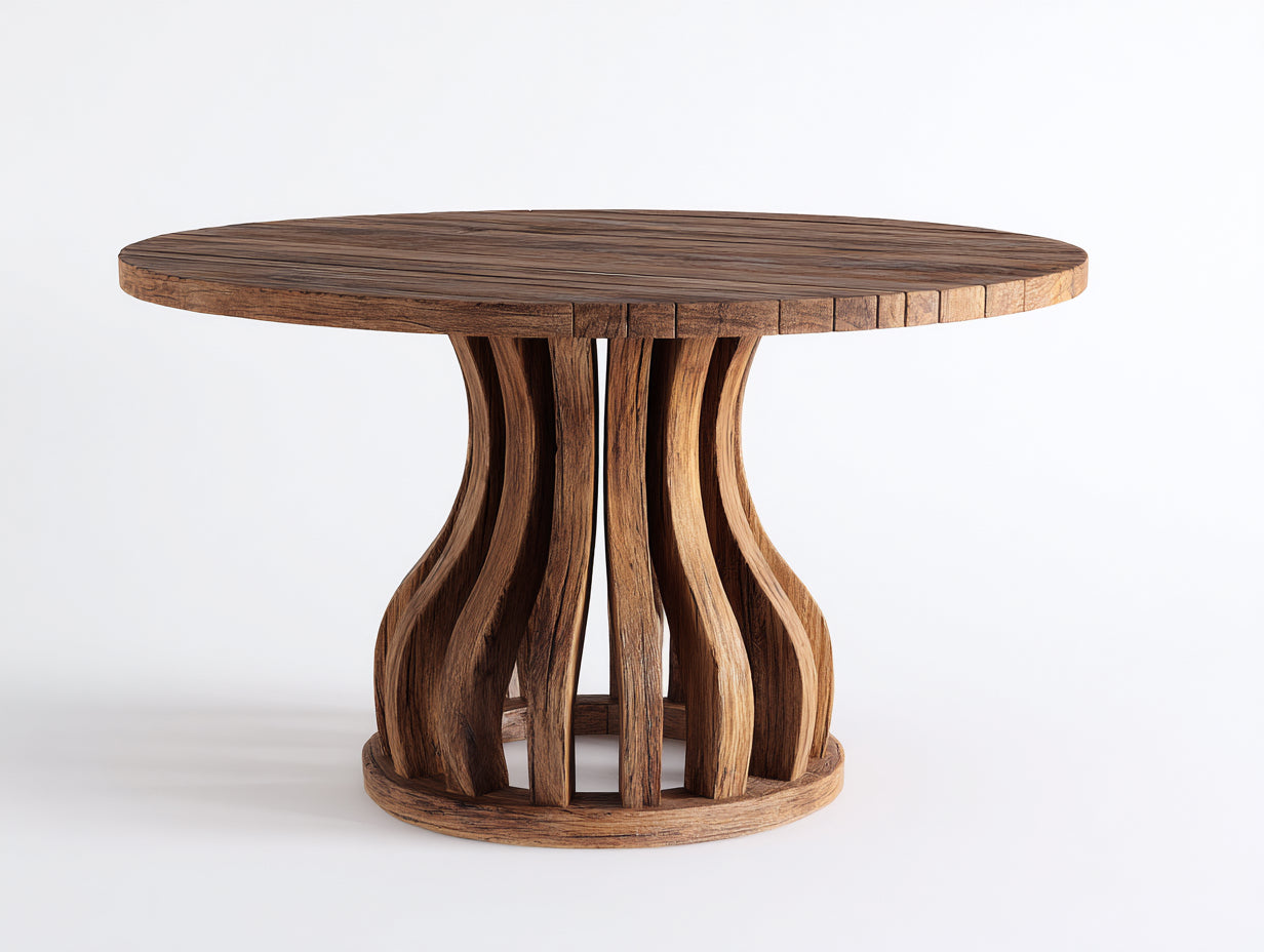Table de jardin-Bois massif-125 x 125 x 75 cm-Brun foncé-Style rustique organique